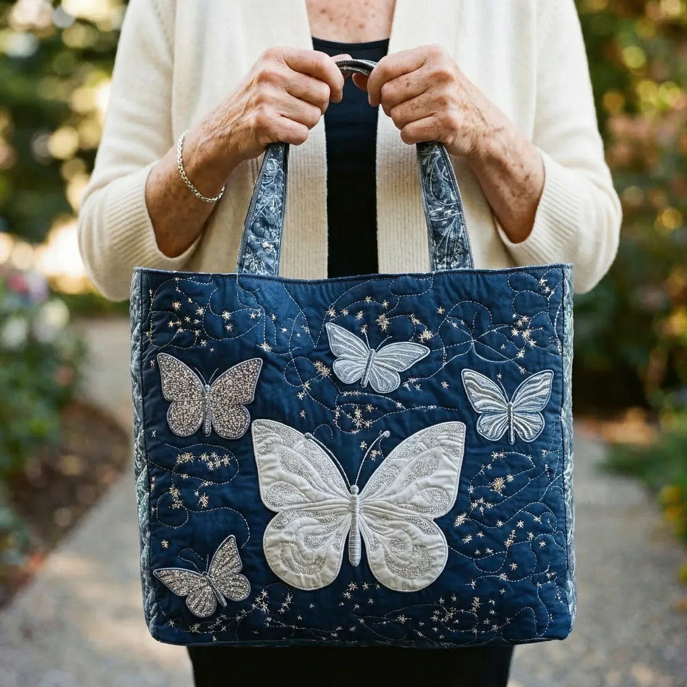 Silver Butterfly Quilted Artisan Tote