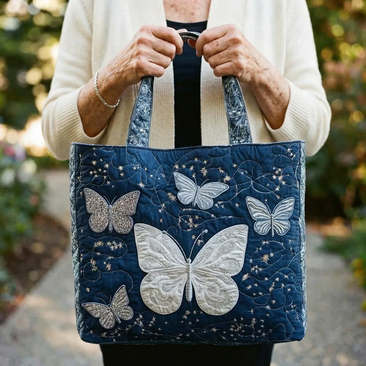 Silver Butterfly Quilted Artisan Tote