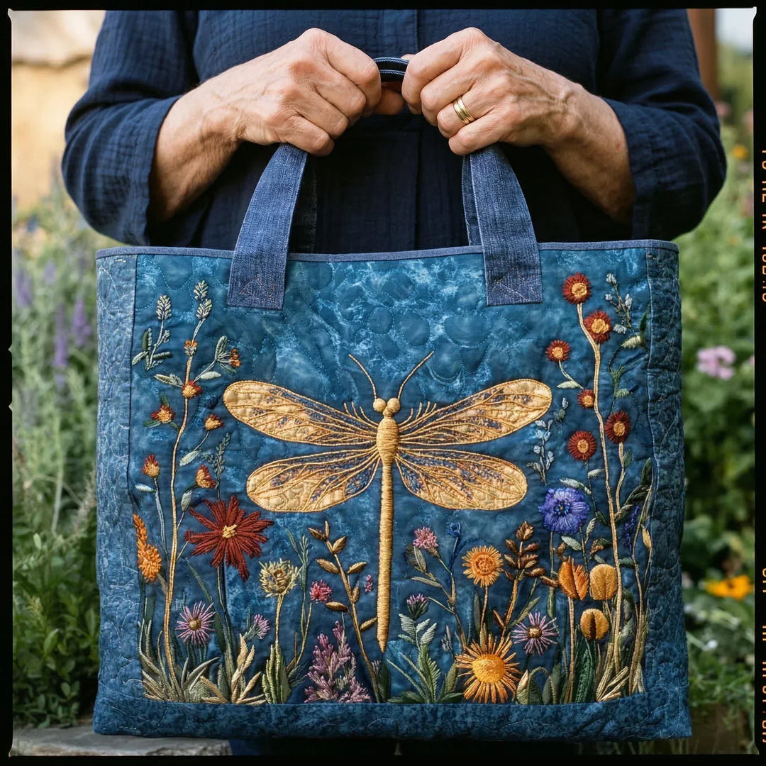 Golden Dragonfly Quilted Artisan Tote