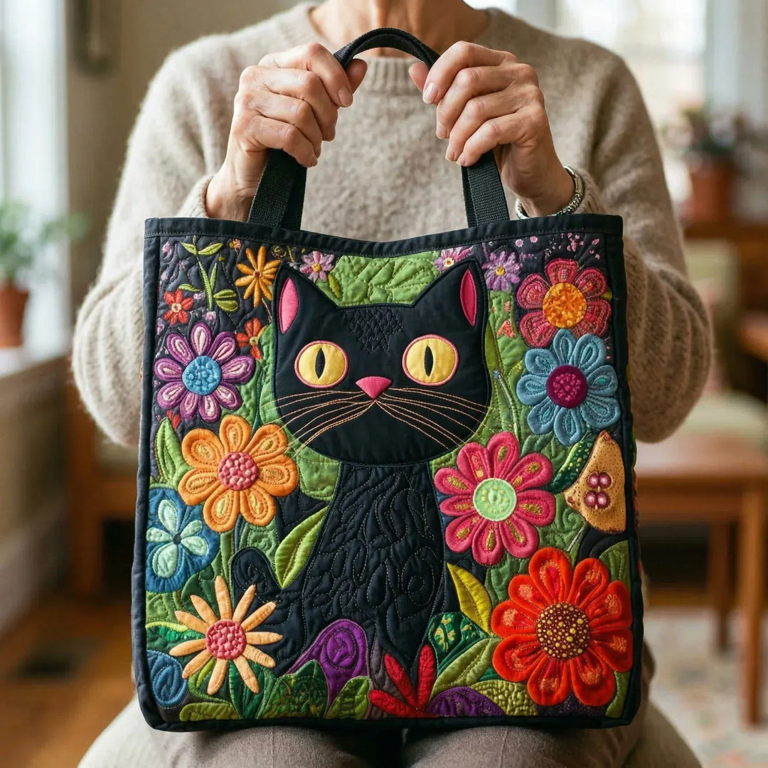 Enchanted Black Cat Quilted Artisan Tote