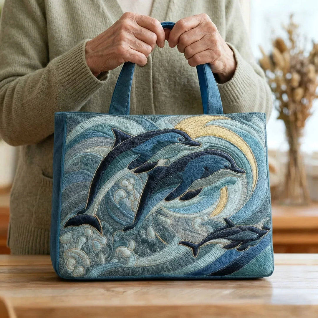 Ocean Dolphin Quilted Artisan Tote
