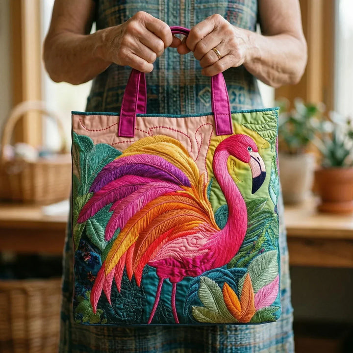 Rainbow Flamingo Quilted Artisan Tote