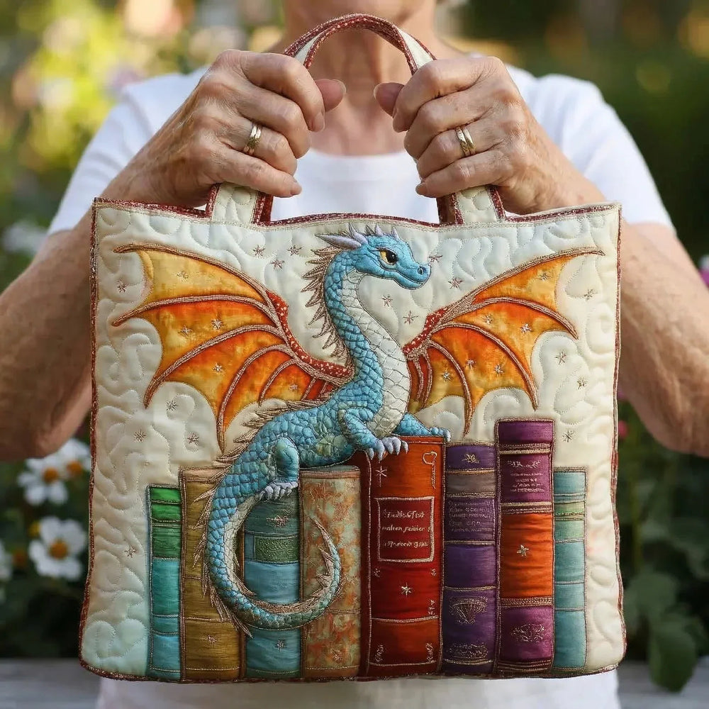 Emerald Dragon Book Guardian Quilted Artisan Tote