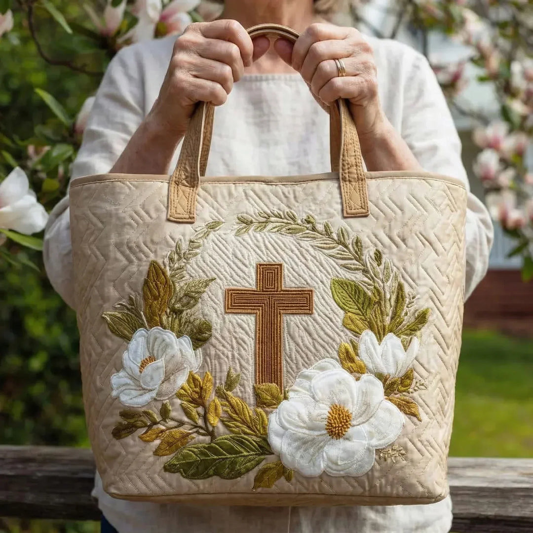 Sacred Cross Quilted Artisan Tote