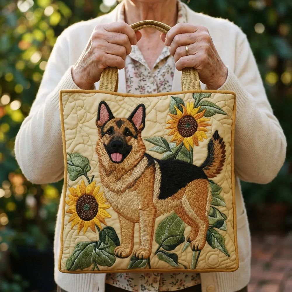 German Shepherd Floral Quilted Artisan Tote