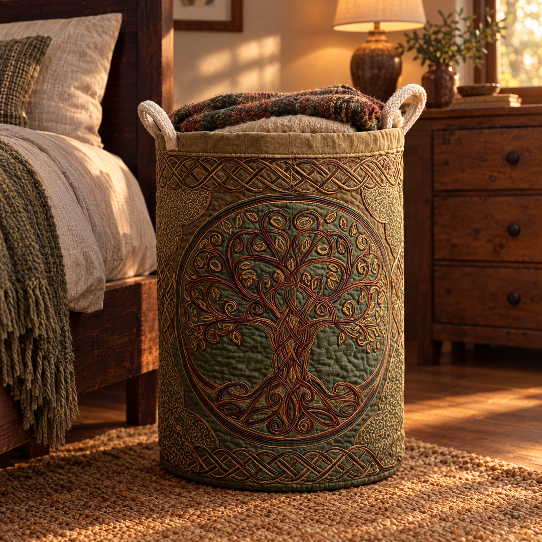 Golden Roots Quilted Laundry Basket