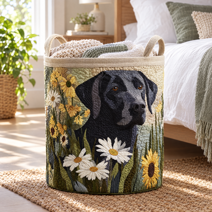 Floral Black Lab Quilted Laundry Basket